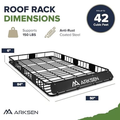 ARKSEN 84 x 50 x 6 Inch Universal Extra Wide 150LB Heavy Duty Roof Rack Cargo with Extension Car Top Luggage Holder Carrier Basket for SUV, Truck, & Car Steel Construction - Image 6
