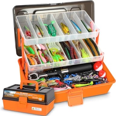 PLUSINNO Large 3 Layers Tackle Box with Tackle Included, 415Pcs Fishing Lures Kit Contains Pliers, Crankbait, Hooks, Weights & Accessories, Comprehensive Bait Lure Gear Gifts for Men Bass Freshwater - Image 1