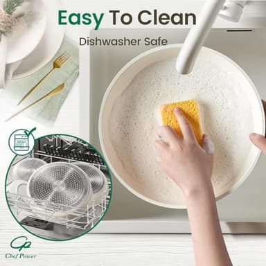 Chef Power Ceramic Cookware Set Non Toxic with Detachable Handles, Healthy Nonstick Pans and Pots Set 19 Pcs, Induction Dishwasher Oven Safe Kitchen Set, PFAS PFOA & PTFE Free, Cream White - Image 5