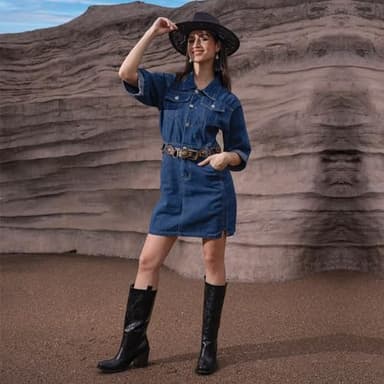 wetkiss Black Cowboy Boots for Women Wide Mid Calf Western Cowgirl Chunky Boots Round Toe Pull On Casual Holiday Party Daily Shoes - Image 6