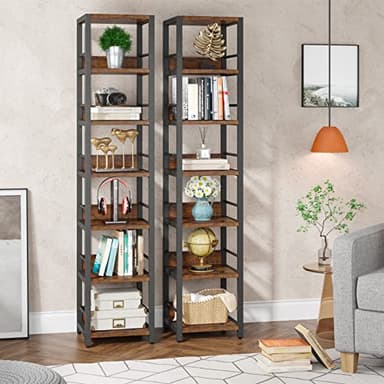 Tribesigns 6-Tier Corner Shelf, 75 Inch Tall Narrow Bookshelf Storage Rack, Etagere Shelves Display Stand for Small Spaces, Rustic Open Bookcase Square Shelf Tower for Living Room Bathroom - Image 4