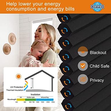 Persilux Custom Size Blackout Cellular Shades for Windows, Cordless Window Blinds, Honeycomb Blinds for Windows (Black, 31" W x 64" H) Window Shades for Home, Room Darkening Cellular Blinds & Shades - Image 4