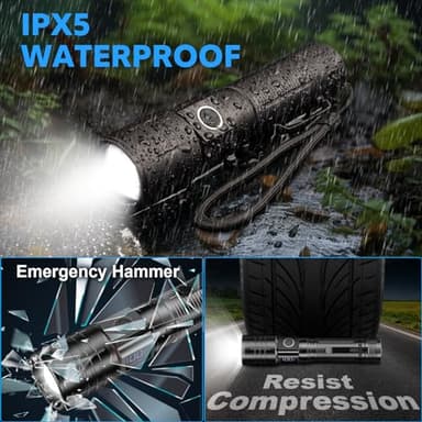 AdamStar Tactical High Lumens Flashlights, LED Rechargeable Flashlight Super Bright Flash Light with Power Display Waterproof Small Flashlights for Camping Emergencies, 6Modes Zoomable Pocket - Image 5