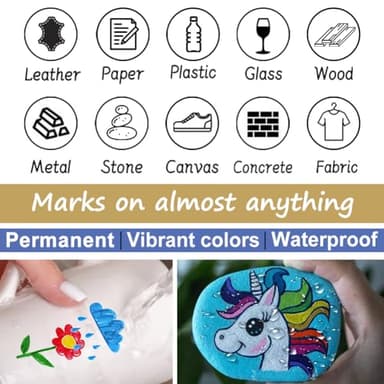 Overseas Yellow Paint Pens Permanent Markers 24 Pcs, Oil Based Paint Markers Set, Quick Drying, Waterproof, Medium Tip Marker Pens for Metal, Rock, Wood, Plastic, Canvas, Glass, Stone, Rubber, Paper - Image 6