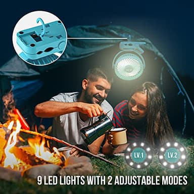 BLBS Clip on Fan 65Hrs Camping Fan with LED Light, 12000mAh Battery Operated Fans & PortableFan Rechargeable, Small Desk Fans USB TravelFan for Tent Camping Golf Stroller, Blue - Image 3