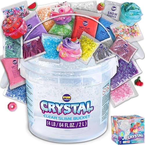 4 LB Huge Glassy Clear Slime Bucket Toy for Kids, FunKidz 64 FL OZ Premade Big Crystal Slime Pack Gift with 29 Sets Add-ins Jumbo Slime Kit for Girls Boys Party Present - Image 1