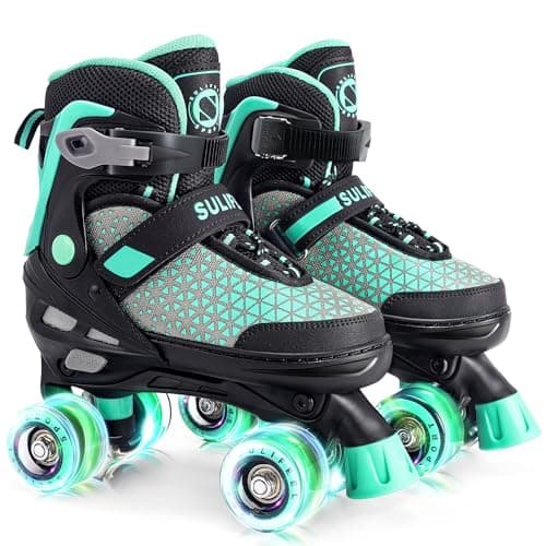 SULIFEEL Roller Skates for Girls Boys Kids,4 Sizes Adjustable Quad Skates with Light up Wheels,Safe Fun Children Skates, Best Gift for Beginners Indoor Outdoor Sports - Image 1