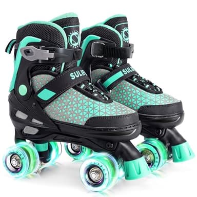 SULIFEEL Roller Skates for Girls Boys Kids,4 Sizes Adjustable Quad Skates with Light up Wheels,Safe Fun Children Skates, Best Gift for Beginners Indoor Outdoor Sports - Image 1