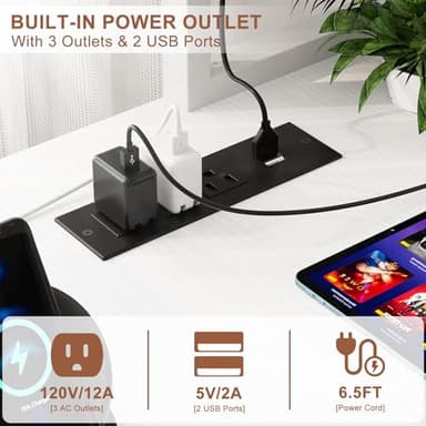 Aheaplus L Shaped Gaming Desk with Power Outlets & LED Lights, Small L- Shaped Desk Computer Corner Desk with Monitor Stand & Storage Shelf, Home Office Desk Writing Desk with Storage Bag, White - Image 4