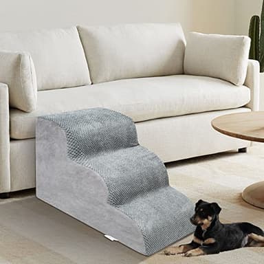 Dog Stairs for Small Dogs - High Density Foam Dog Ramp, Extra Wide Pet Steps with Non-Slip Bottom for High Beds, Couche and Sofa, Best for Dogs Injured, Older Doggy Cats (Grey, 3 Steps) - Image 7