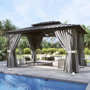 Aoxun 10'x12' Hardtop Gazebo, Aluminum Frame Canopy with Double Galvanized Steel Roof, Outdoor Metal Pavilion with Netting, Curtains for Backyard, Patio and Deck - Image 2