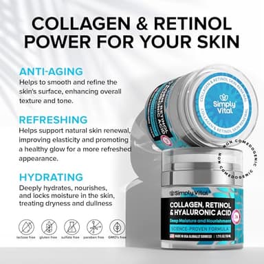 SimplyVital Collagen Face Moisturizer - Anti-Aging Retinol Cream for Face, Neck & Décolleté with Hyaluronic Acid - Made in USA, Daily Moisturizer Face Cream, 2-Pack - Image 3