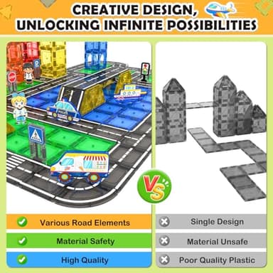 IGIVI 104 PCS Magnetic Tiles Road Set, STEM Construction Toys for Kids Ages 3-5 5-7 4-8, Magnet Building Blocks for Toddler Toys Games, Christmas Birthday Gifts for 3+ Year Old Boys Girls - Image 4