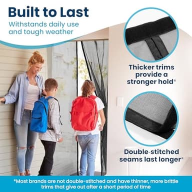 Flux Phenom Magnetic Screen Door - Bugs Out, Breeze in - 9min Install Auto-Sealing Heavy Duty Double Stitched Mesh, 52 Magnets, Hands Free Sliding & Patio Doors Net, Pet & Kid Friendly, 38 x 82 Inch - Image 6