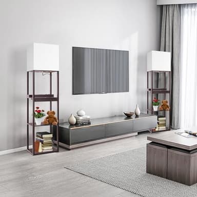 RUNTOP Floor Lamp with Shelves, Modern Standing Lamp with Wireless Charger, 1 Drawer and 2 USB Ports & 2 Power Outlet, 15W LED Bulb 3 Colors, Memory Function, Shelf Lamp for Living Room and Bedroom - Image 7