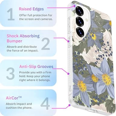 LONLI Hue - for Samsung Galaxy S25 Phone Case - [360° Shock-Absorbent Bumper | Cute, Unique and Aesthetic Phone Cover for Girls and Women] - Blue Flower - Image 6