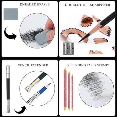 Drawing Sketching Pencil Set, 26 pcs Draw Supplies Kit, 14 Graphite (12B -6H), Charcoal Erasers Sharpener Extender, Ideal for Drawing Art, Sketching, Shading, Artist Pencils for Beginners Pro Artists - Image 5