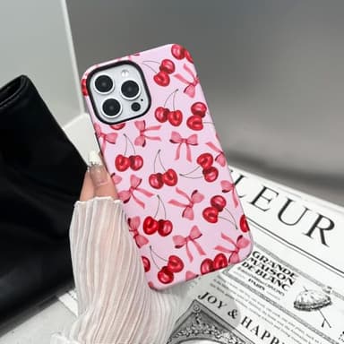 branple Compatible with iPhone 15 Pro Max Case, Cute Pink Cherry Bow Pattern with Shockproof Slim Soft TPU and Hard PC Protective Cover for Women Designed for iPhone 15 Pro Max Case, Glossy - Image 3
