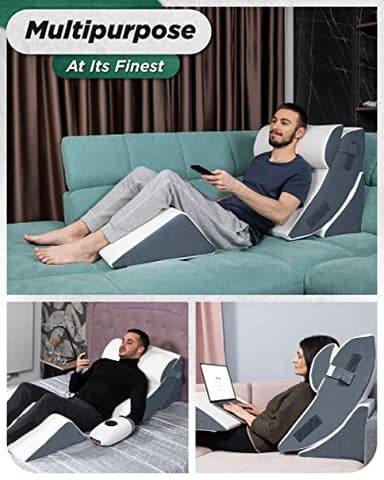 Lunix 4pcs Orthopedic Bed Wedge Pillow Set, Post Surgery Memory Foam for Back, Knee, Leg Pain Relief, Sitting Pillow for Sleeping, Acid Reflux, GERD, with Hot Cold Pack, Navy - Image 7