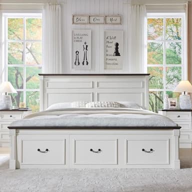 Aitjunz 26" Tall Farmhouse Nightstand Set of 2, 3 Drawers End Table w/Charging Station, 23.6" Wide Large Side Table w/Roman Column, Wood Rustic Sofa Table for Bedroom, White - Image 2