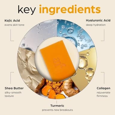 Kojic Acid Soap + African Net Sponge (2 pack X 142g Turmeric bars) Dark spot remover & Scars - Original Japanese Complex Vitamin C, Hyaluronic Acid, retinol, shea butter (Citrus) - Image 3