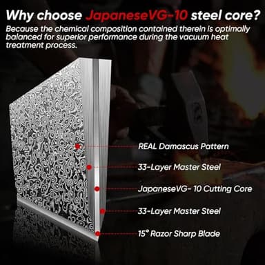 Huusk Damascus Cleaver Knife 7 inch, VG10 Butcher Knives for Meat Cutting, Kitchen Knives with Wood Handle for Chopper Vegetables, Hand Forged Chooping Knives, Birthday Dad Mom Gift - Image 3