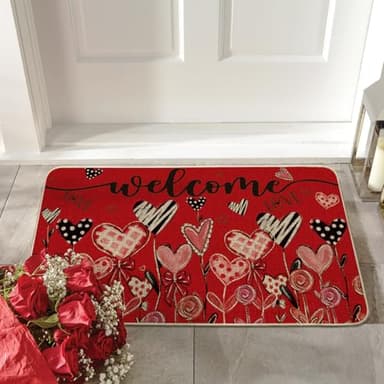 Artoid Mode Welcome Love Bowknot Valentine's Day Doormat, Home Decor Low-Profile Switch Rug Door Mat for Indoor Outdoor 17x29 Inch - Image 2
