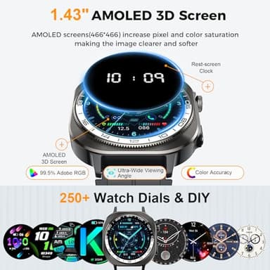 Smart Watch, 2025 AMOLED Screen 1.43" Smartwatch for Men Women (Answer/Make Call), 130+ Sport Modes Fitness Activity Tracker, Flashlight/660mAh/Heart Rate/Sleep Monitor, IP68 Waterproof Android iOS - Image 2