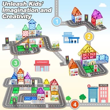 92PCS Magnetic Tiles Build Your Own Live City Toddlers Kids Toys City Road Construction Sensory Toys Preschool Learning Play with Cars Pretend Play Toy Gift for 3 4 5 6 7 Year Old Boys Girls - Image 7