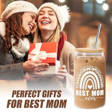 Christmas Gifts for Mom Womem - 16OZ Can Glass Cups with Lids and Straws Mom Gifts for Women Mama Wife New Mother Stepmom on Birthday Christmas Stocking Stuffers Mothers Day Valentines Day Presents - Image 6