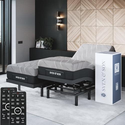 Sven & Son Bliss Adjustable Bed Base-Frame + 14 inch Hybrid Spring Matt (Medium Soft), Head and Foot Lift, Lumbar, Pillow-Tilt, Massage, Under-Bed Lights, USB - Split King - Image 1