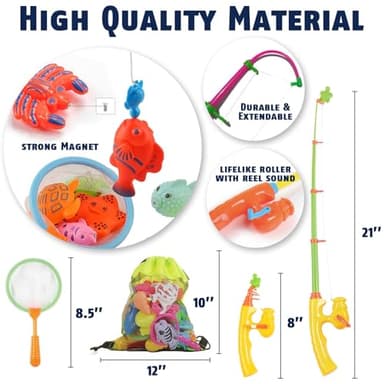 CozyBomB™ Magnetic Fishing Toys Game Set for Kids | Water Table Bathtub Kiddie Pool Party & Pole Rod Net, Plastic Floating Fish Toddler Color Ocean Sea Animals Birthday Age 3 4 5 6 Year - Image 3