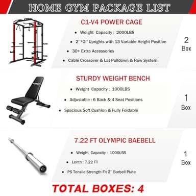 Goimu C1-V4 Power Cage, 2000LBS Squat Rack with LAT Pulldown, Multi-Function Weight Cage Strength Training Machine, Workout Cage with More Attachments for Home Gym Garage (RD Home Gym Package) - Image 2