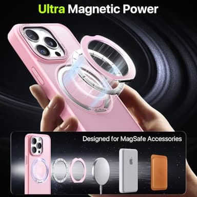 QTlier case for iPhone 15promax, 360 Rotatable Ring Stand, Raised Camera Frame, Shockproof with MagSafe Pink - Image 4