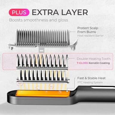 TYMO Ring Plus Ionic Hair Straightener Brush - Straightening Comb with Negative Ions for Women, Titanium Coating, 9 Temp Settings & LED Display, Dual Voltage, Professional Styling Tools - Image 4