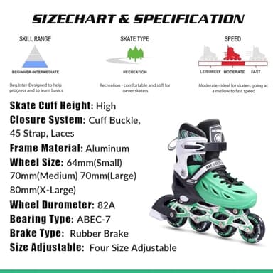 METROLLER Inline Skates for Girls and Boys, Women, Men 4 Sizes Adjustable Inline Skates with Light Up Wheels, Illuminating Beginner Skates for Kids & Adult Youth. - Image 6