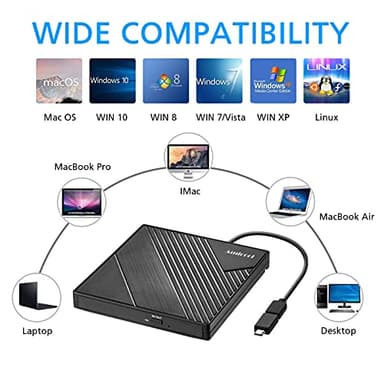 Amicool External DVD Drive USB 3.0 USB C CD Burner CD/DVD +/-RW Optical Drive, Slim Portable DVD CD ROM Rewriter Writer Duplicator for Laptop Desktop PC Windows 11/10/8/7 MacBook Mac Linux OS Apple - Image 3