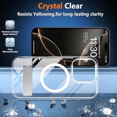 SPIDERCASE Magnetic for iPhone 16 Pro Case, with 2 Pcs [Tempered Glass Screen Protector] [ Military Grade Drop Protection] Invisible Kickstand Slim Case for iPhone 16 Pro 6.3", Clear - Image 3