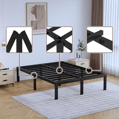 SHOANED Full Metal Bed Frame - 14 Inch Tall Heavy Duty Bedframe Black Basic Steel Slats Platform No Box Spring Needed/Easy Assembly/Noise Free - Image 2