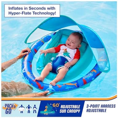 Swimways Infant Spring Float, Baby Pool Float with Canopy & UPF Protection, Swimming Pool Accessories for Kids 3-9 Months, Shark - Image 2