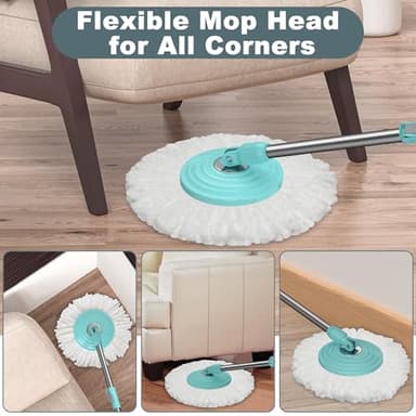 Spin Mop and Bucket System, Mop and Bucket with Wringer Set,Mops for Floor Cleaning,Household Supplies Tools with 6 Replacement Refills,61" Extended Handle for Household Hardwood Floor - Green - Image 4