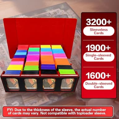PROMAXIBINDER Trading Card Storage Box Fits 3200+ MTG/TCG/YuGiOh Cards, Commander Deck Case, 4 Display Windows 10 Dividers 4 Movable Partitions, PU Leather, Magnetic Closure, Magic, Sport Cards (Red) - Image 2
