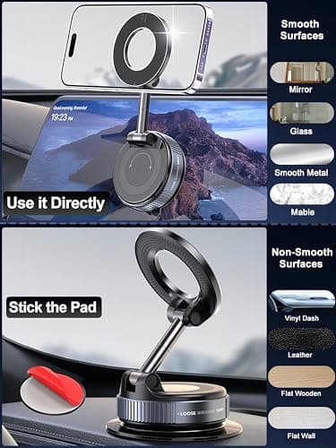 snanlen Upgraded 360° Vacuum Magnetic Phone Holder, Magnetic Car Phone Mount, Hands-Free Suction Cup Phone Holder for Car/Gym/Mirror/Shower, Car Mount Compatible with iPhone 16 Pro Max/Android - Image 4