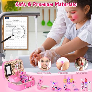 Kids Makeup Kit for Girl - 2 In 1 Kids Washable Makeup Toys & Nail Art Kits with Nail Dryer and Cosmetic Case, Princess Dress Up Set for Girls, Real Girls Makeup Set for Ideal Gifts Toys for 3-12 Year - Image 6
