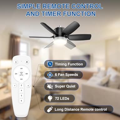 Socket Fan Light with Remote 19.7inch Socket Ceiling Fan with Light Dimmable LED Ceiling Fan,3 Colors 6500K,1500 Lumens Bulb for Garage, Bedroom, Kitchen, Living Room, and Closet Black - Image 4