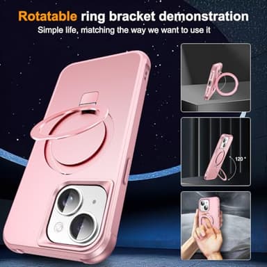 SKYLMW Compatible with iPhone 13 Case & iPhone 14 Case with Invisible Magnetic O-Ring Stand Phone Cases for 13 & 14 6.1" [Compatible with Mag-Safe][Great Grip Feeling], Rose Gold - Image 2