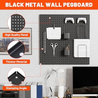 ValueMax 6 Pack Metal Pegboard Panels, 12”x 12” Heavy Duty Metal Pegboard Wall Organizer for Home, Garage, Workbench, Kitchen, Craft Room Tool Storage, Black Modular Peg Board Organizer Board - Image 3