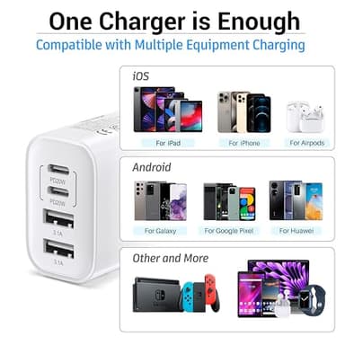 TT&C USB C Block 40W, 4 Ports Wall Plug Fast Charging Block, PD+QC Multiport Power Adapter USB C Charger Type C for iPhone 17, 17 Air, 17 Pro, 17 Pro Max, 16,15,14,13,12, Galaxy Phones (White 2Pack) - Image 5