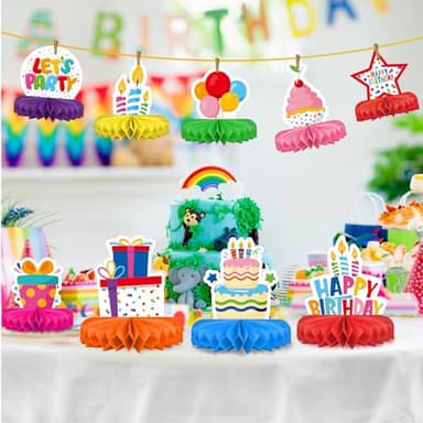 Happy Birthday Decorations Set - Colorful Themed Honeycomb Centerpiece, Table Decoration for Kids' Birthday Party Supplies - Image 3
