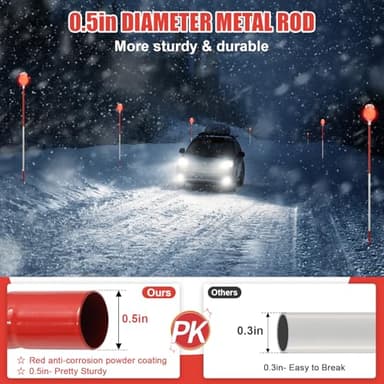 Driveway Markers, 8 Pack 0.5 Inch Diameter Metal Poles Double Side Driveway Reflectors Markers for Walkways, Snow Stakes with Reflective Tape, Easy Visibility - Image 5